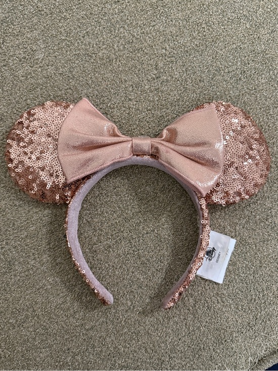 Disney Accessories - Disney Rose Gold Sequin Minnie Headband with Metallic Bow